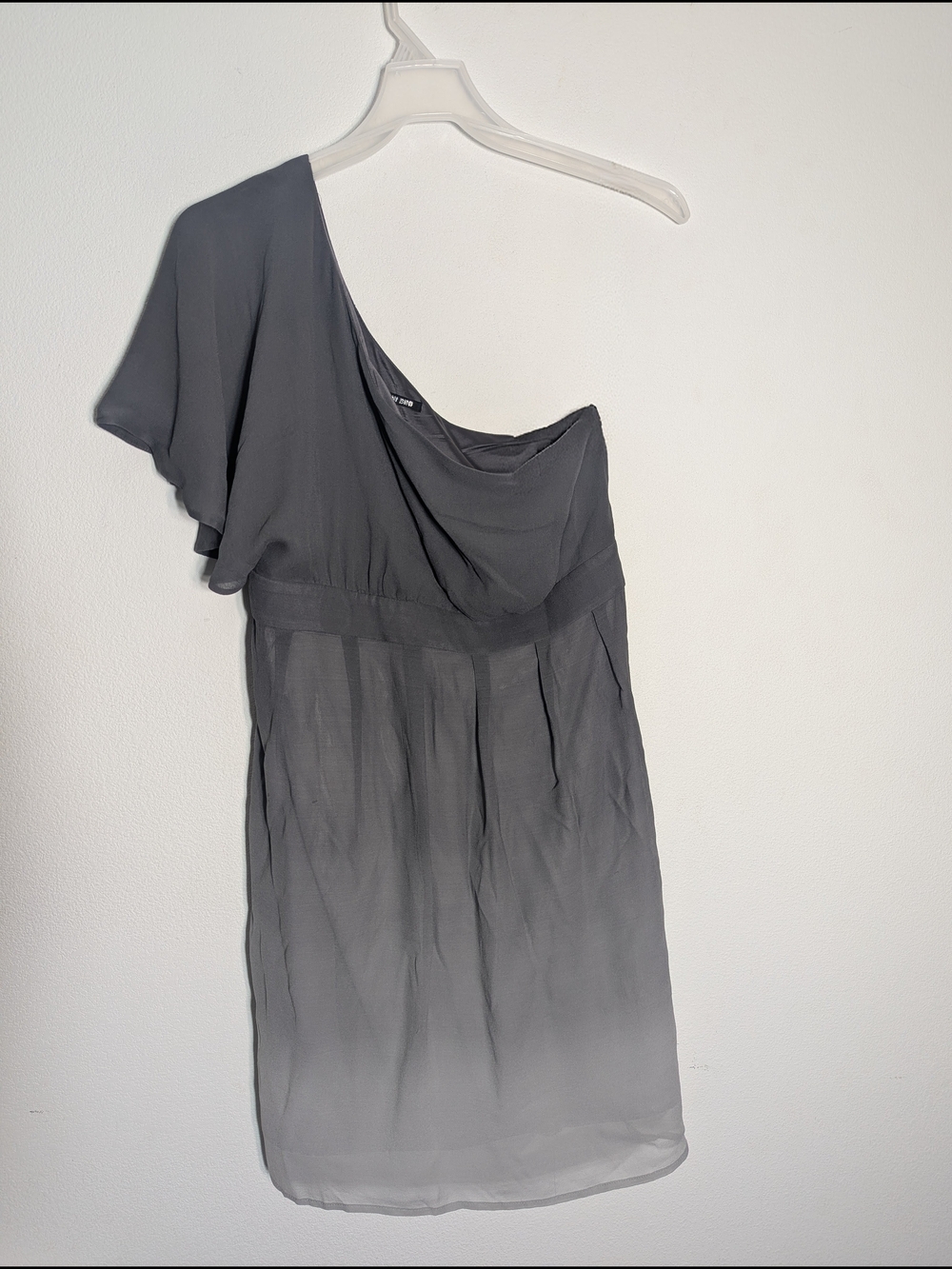 Womens One Shouldered Dress 100% Silk Grey Ombre Quiet Luxury Chic Flowy Size 12
